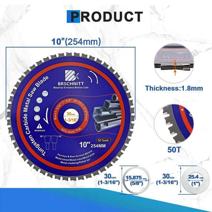 Kreissägeblatt Metall 254mm 50T TCT 3 Stück für Stahl & Nichteisenmetalle