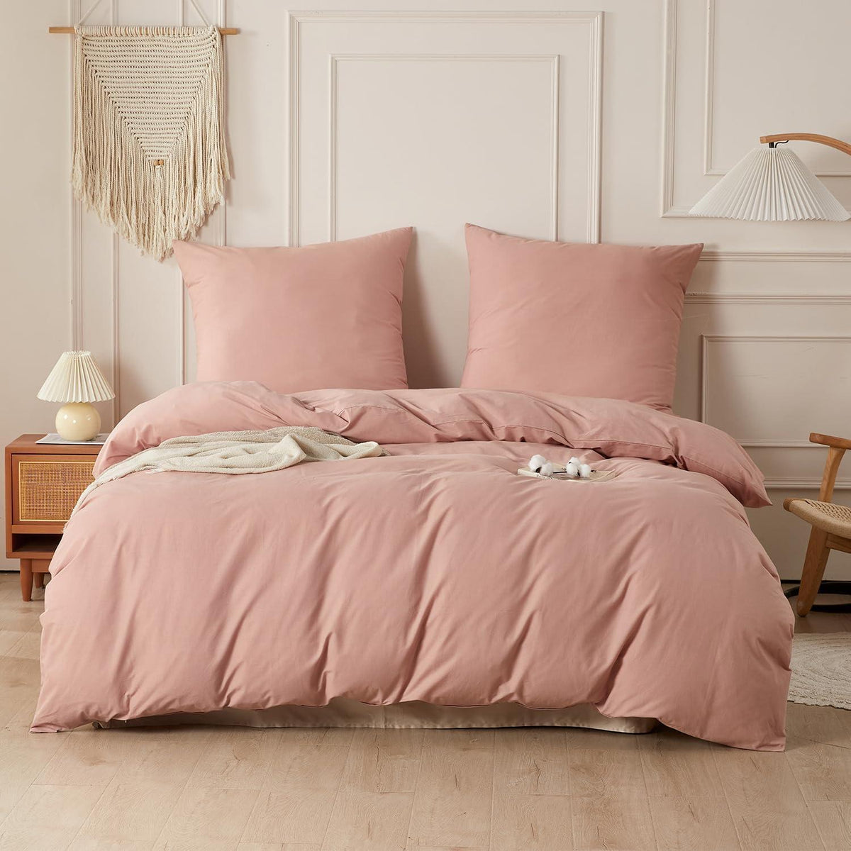 Gewaschene Baumwoll Bettwäsche Set 200x200 cm, Altrosa Rose