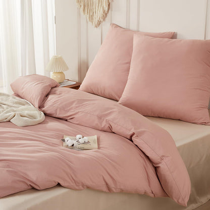 Gewaschene Baumwoll Bettwäsche Set 200x200 cm, Altrosa Rose