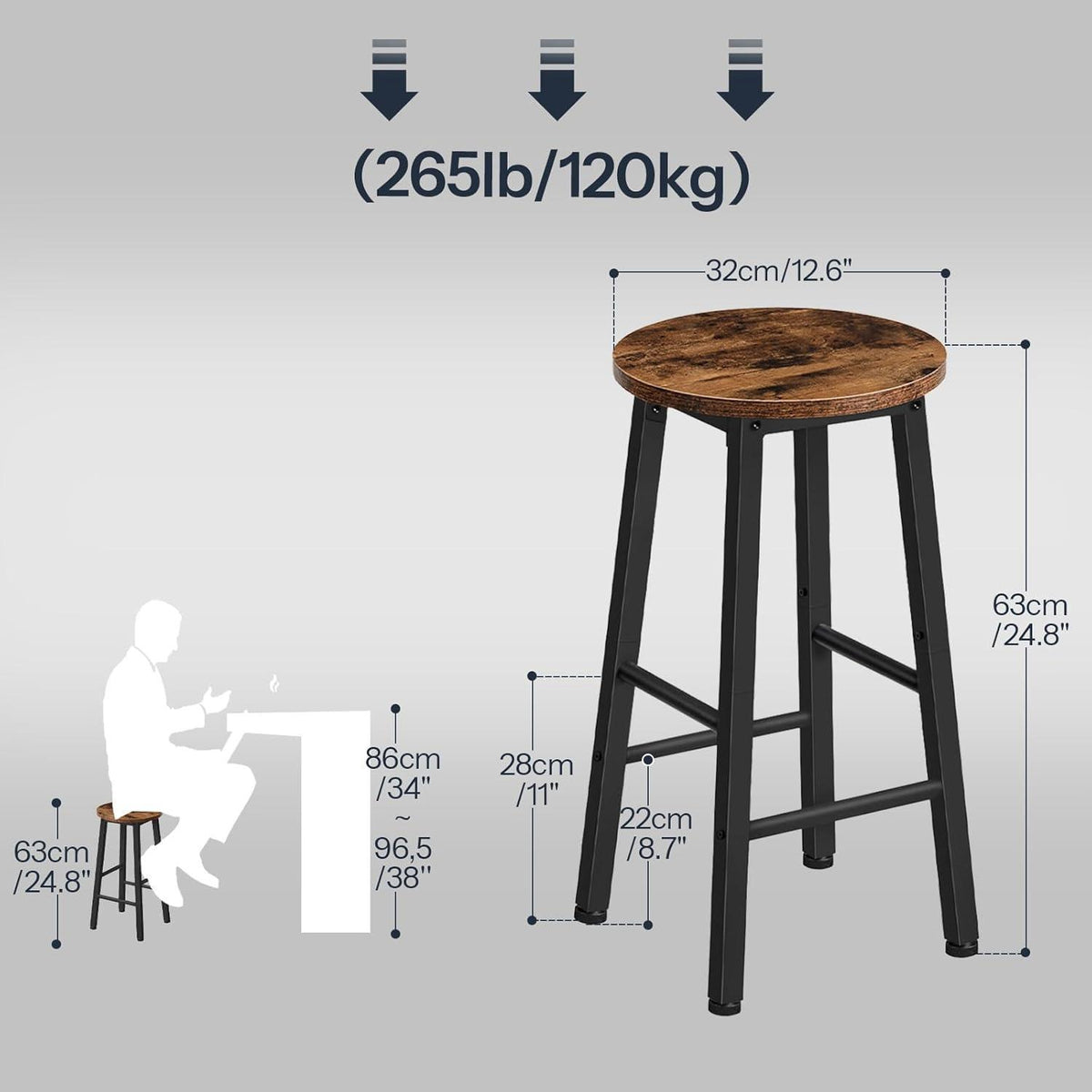 Barhocker Set 4er – Rustikales Braun & Schwarz mit Fußstütze