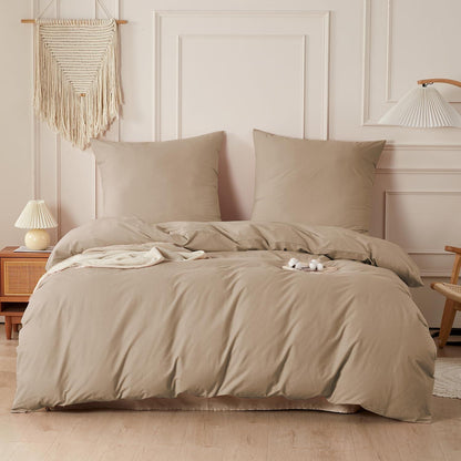 3tlg. Bettwäsche-Set 200x220 cm, Khaki Baumwolle, Washed Leinen Optik