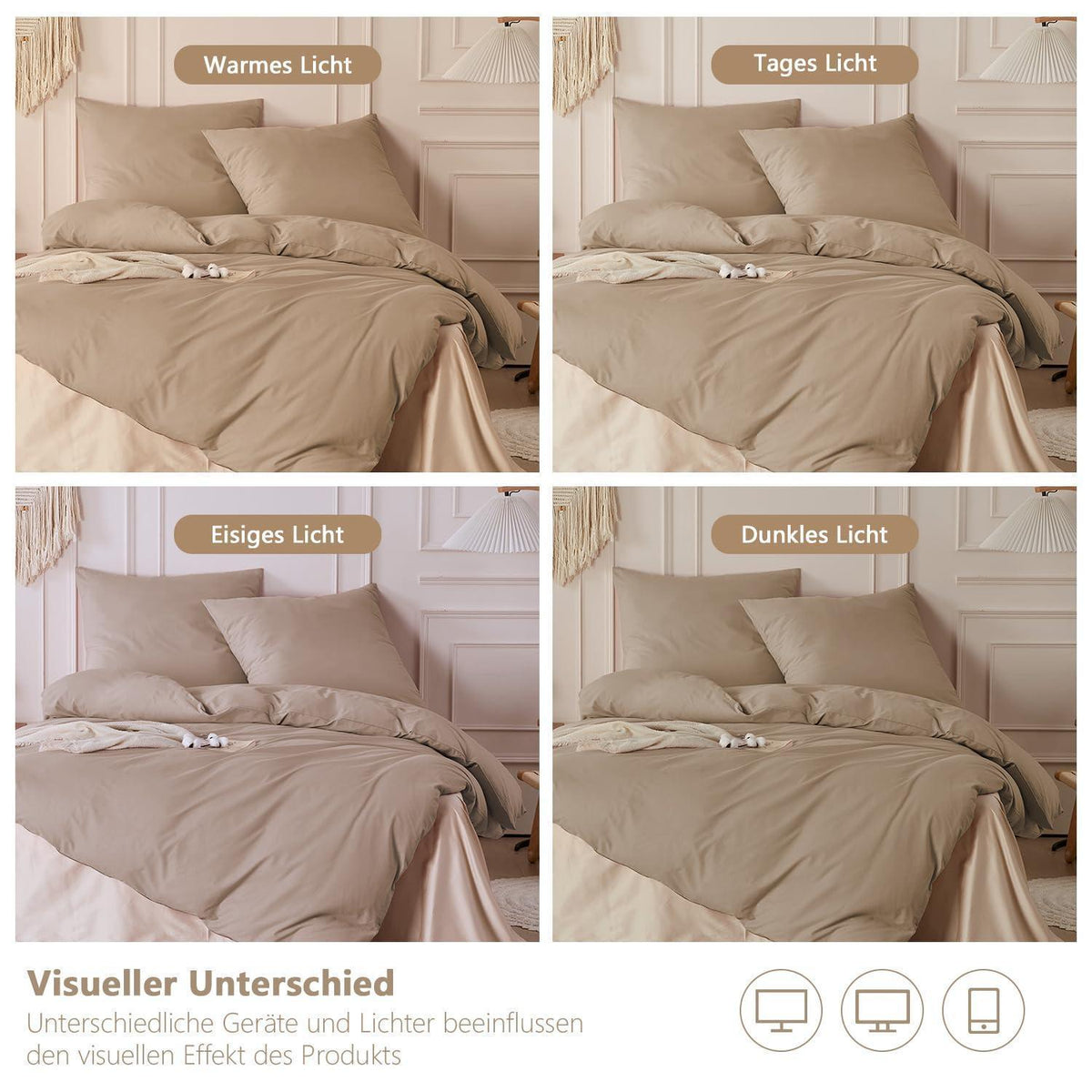 3tlg. Bettwäsche-Set 200x220 cm, Khaki Baumwolle, Washed Leinen Optik