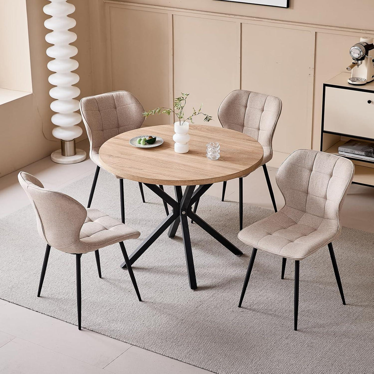 8er Set Atmungsaktive Leinen Esszimmerstühle Modern Khaki