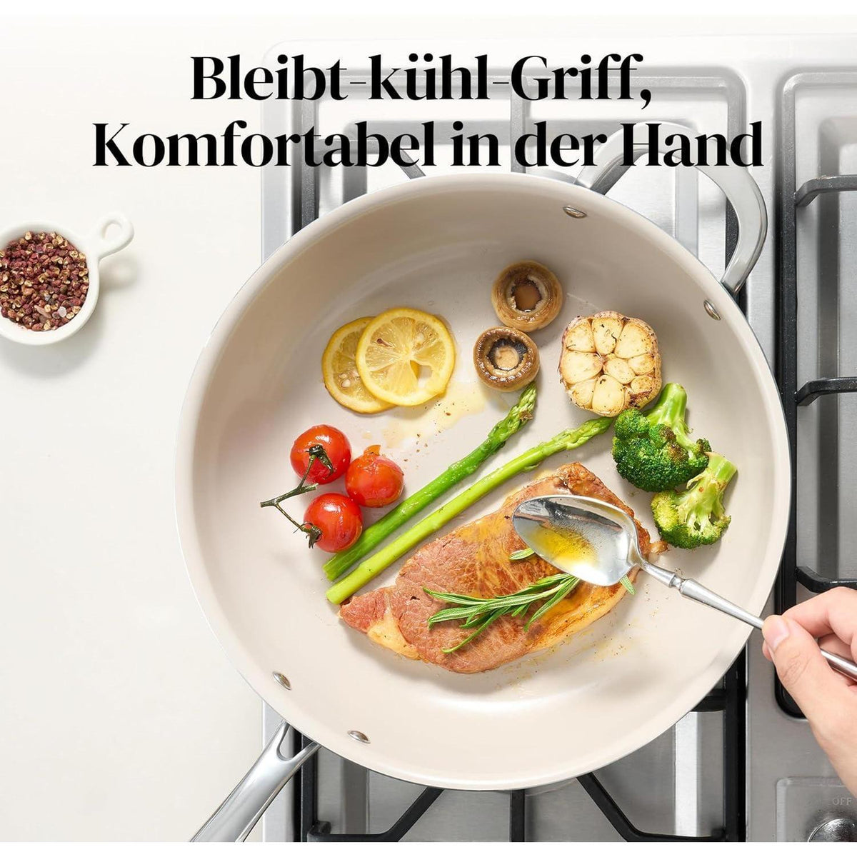 Bratpfanne 28cm mit Deckel, Keramik Antihaft, Induktion, Backofenfest, Blau