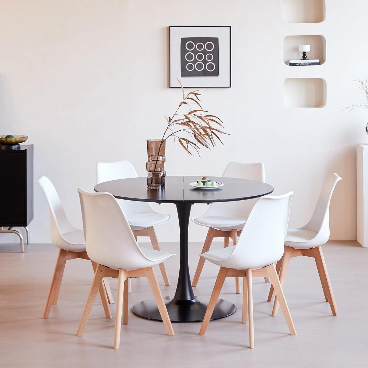 Moderner runder Esstisch 110cm – Schwarz, für 4-6 Personen