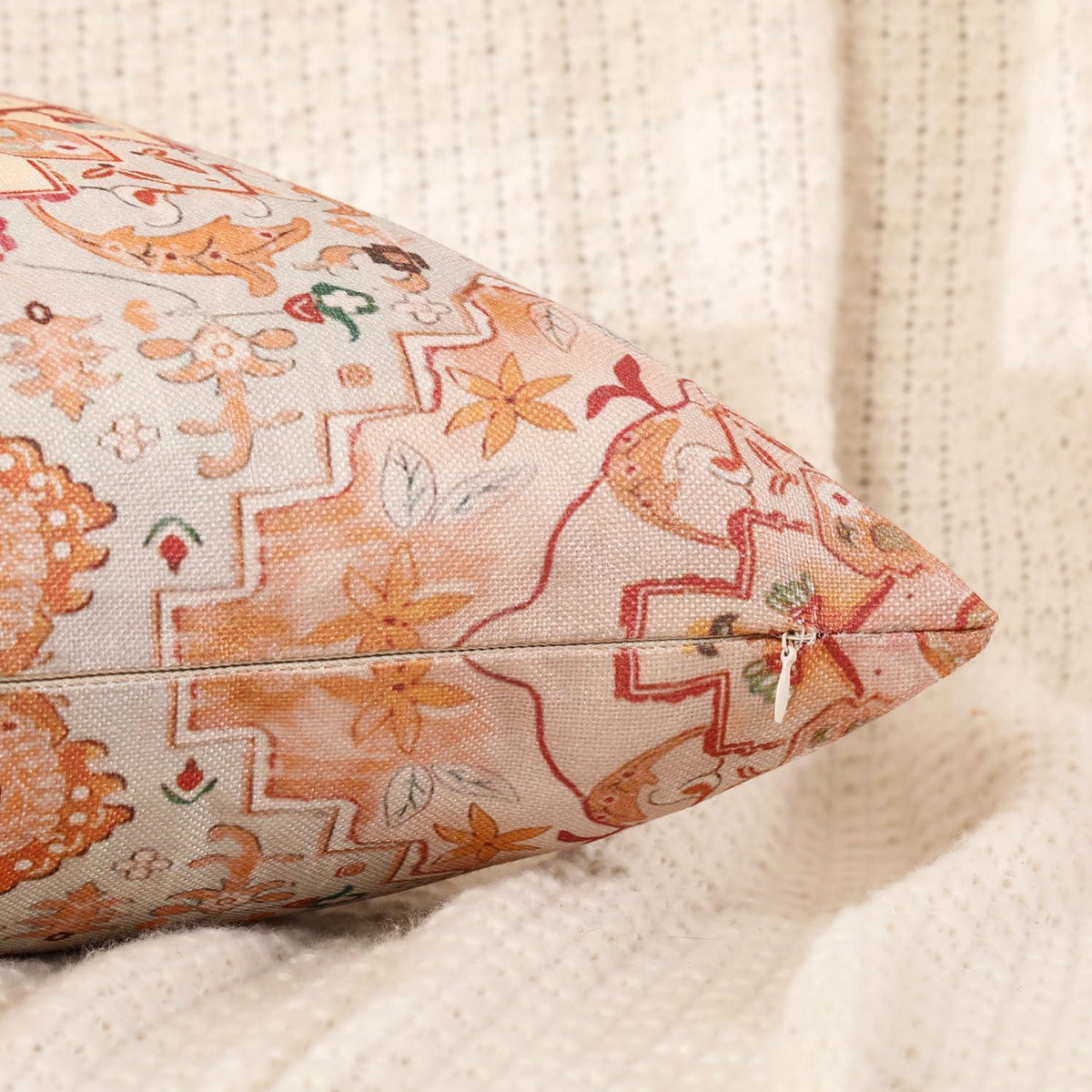 2er Set Boho Kissenbezüge 45x45 Beige - Ethno Deko Kissenbezug