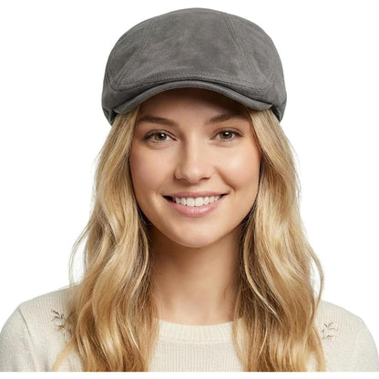Schiebermütze Herren – Vintage Flat Cap Grau in Lederoptik