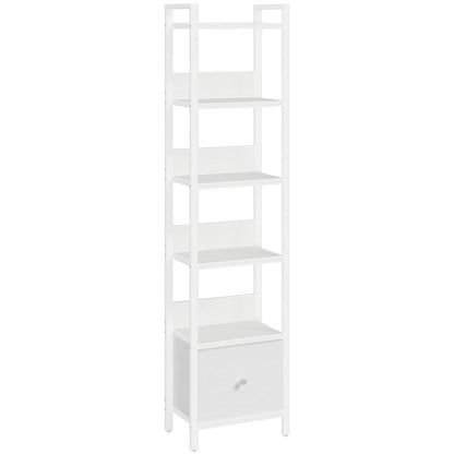 Bücherregal mit Schublade & 6 Ebenen – Weißes Standregal