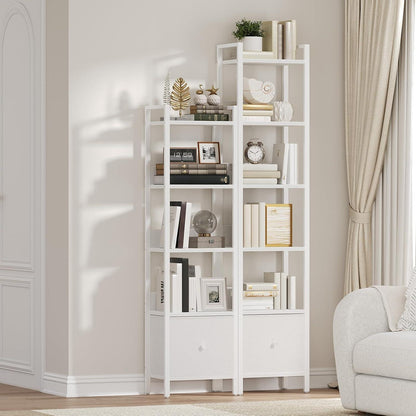 Bücherregal mit Schublade & 6 Ebenen – Weißes Standregal