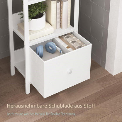 Bücherregal mit Schublade & 6 Ebenen – Weißes Standregal