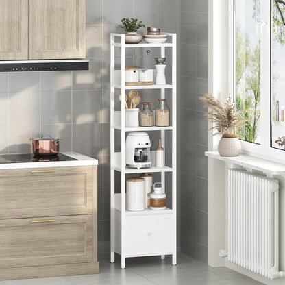 Bücherregal mit Schublade & 6 Ebenen – Weißes Standregal