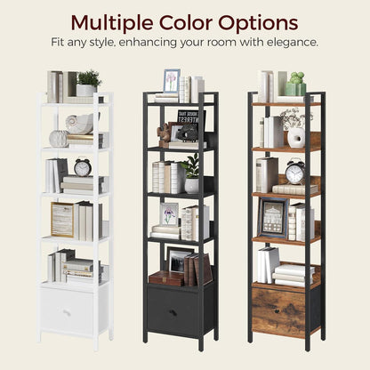 Bücherregal mit Schublade & 6 Ebenen – Weißes Standregal