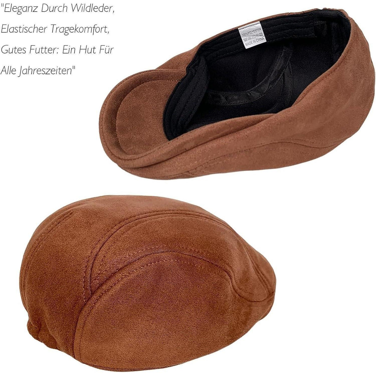 Schiebermütze Herren – Vintage Flat Cap Braun in Lederoptik