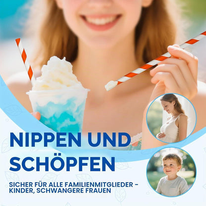 Papierstrohhalme mit Löffel – Bunte Streifen, 1200er Pack