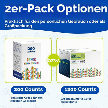 Papierstrohhalme mit Löffel – Bunte Streifen, 1200er Pack