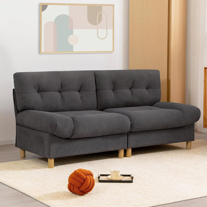 Wolkensofa Grau, 2-Sitzer mit Teddy-Samt & Seitentaschen