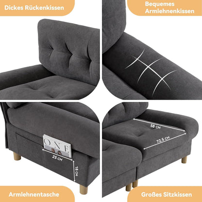Wolkensofa Grau, 2-Sitzer mit Teddy-Samt & Seitentaschen