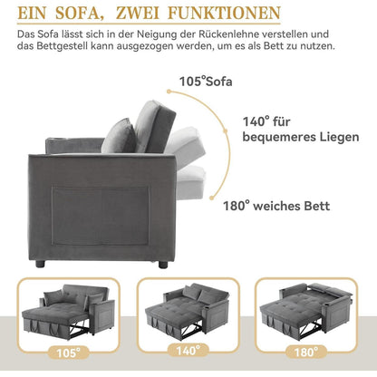 Klappbares Schlafsofa mit Getränkehaltern & Stauraum, Grau