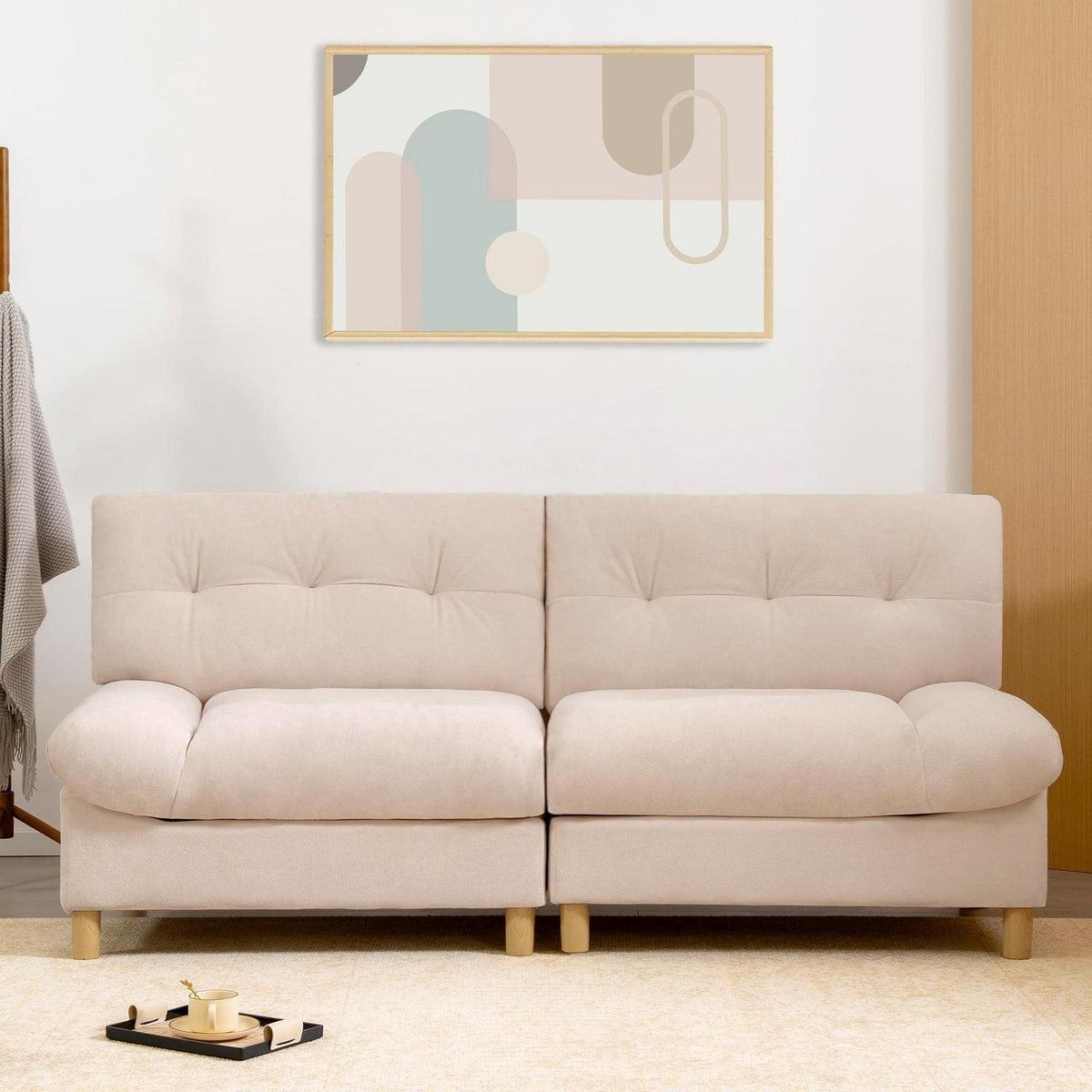 Wolkensofa 2-Sitzer – Bequemes Teddy-Samt Sofa mit Aufbewahrung