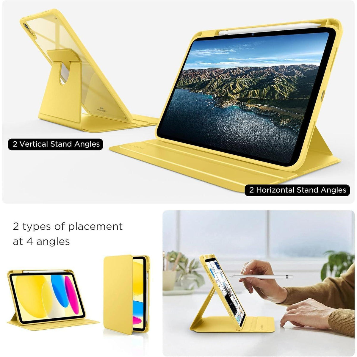CACOE Rotierende Hülle für iPad 11/10 Gen. 2025/2022, Gelb
