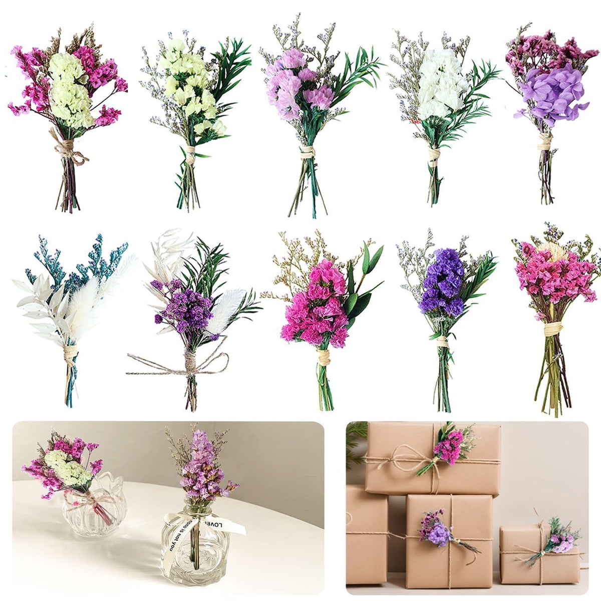 10x Trockenblumenstrauß Klein – Natürliche Blumendeko für DIY