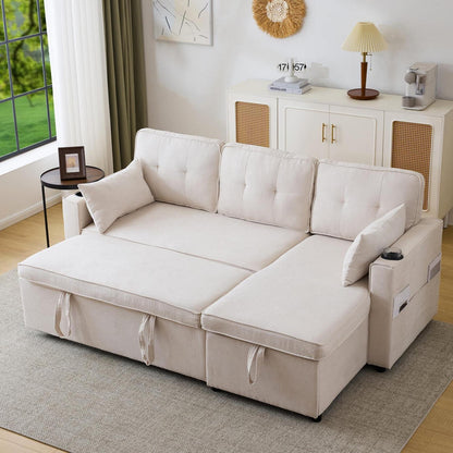 Ecksofa mit Schlaffunktion & Bettkasten, Beige