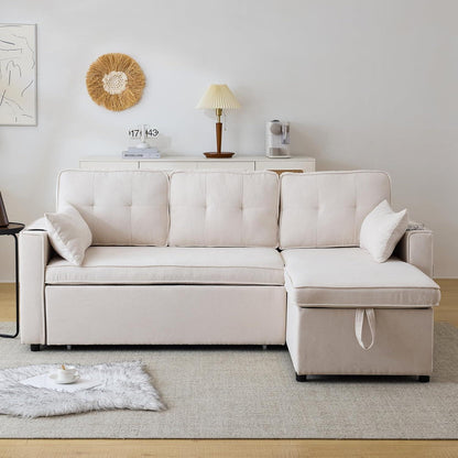 Ecksofa mit Schlaffunktion & Bettkasten, Beige