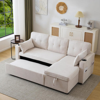 Ecksofa mit Schlaffunktion & Bettkasten, Beige