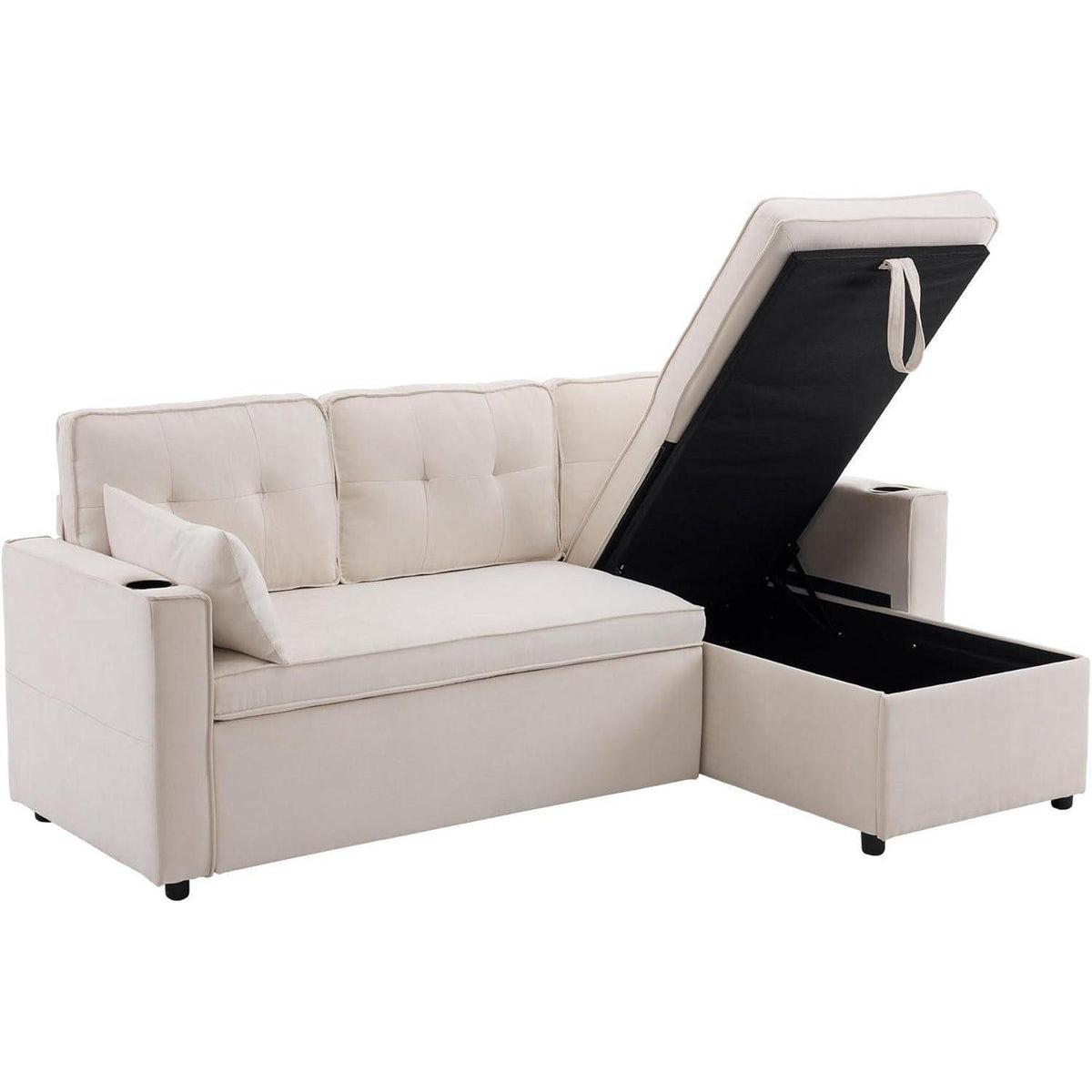 Ecksofa mit Schlaffunktion & Bettkasten, Beige