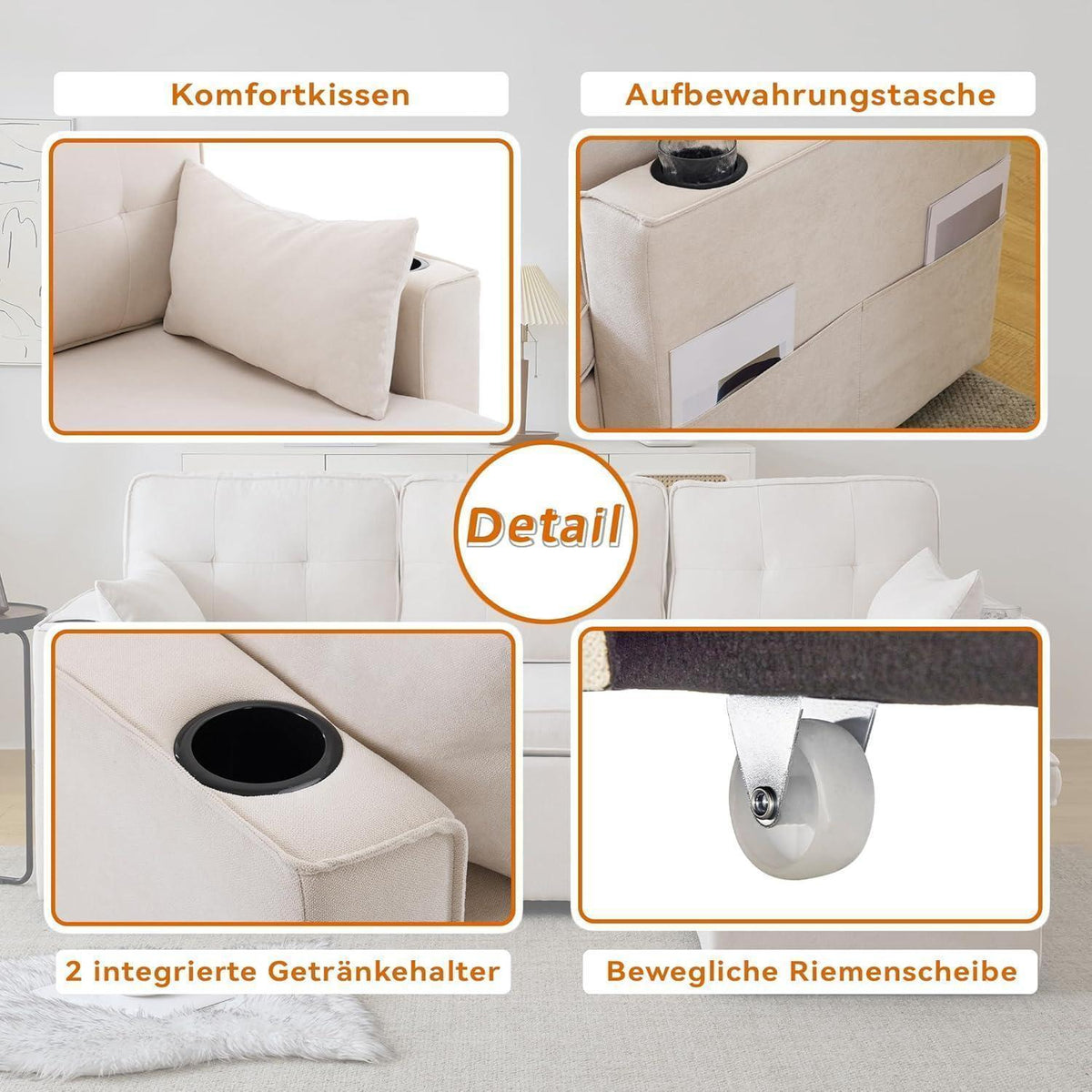 Ecksofa mit Schlaffunktion & Bettkasten, Beige