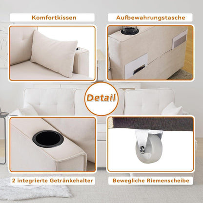 Ecksofa mit Schlaffunktion & Bettkasten, Beige