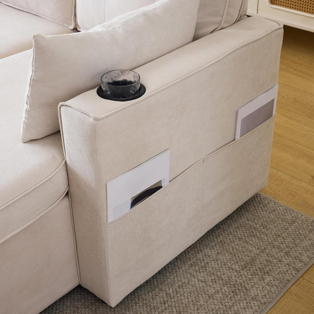Ecksofa mit Schlaffunktion & Bettkasten, Beige