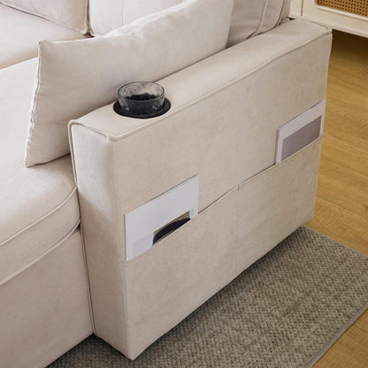 Ecksofa mit Schlaffunktion & Bettkasten, Beige