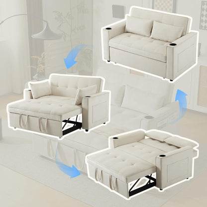 Klappbares Schlafsofa mit Getränkehalter & Kissen – Beige Velvet