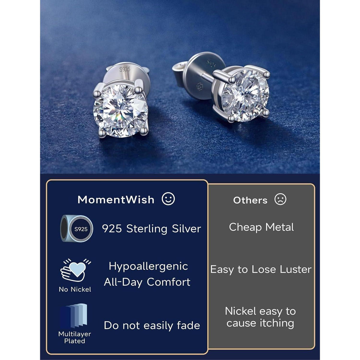 Moissanit Ohrstecker Silber 925 Damen – 1-4 Karat, Hypoallergen