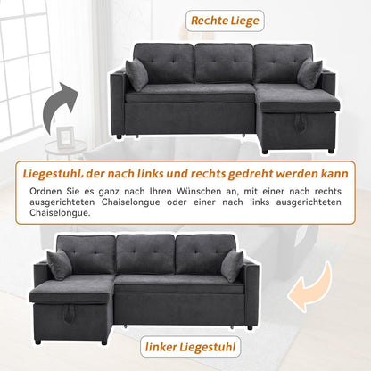 Graues Ecksofa mit Schlaffunktion & Bettkasten