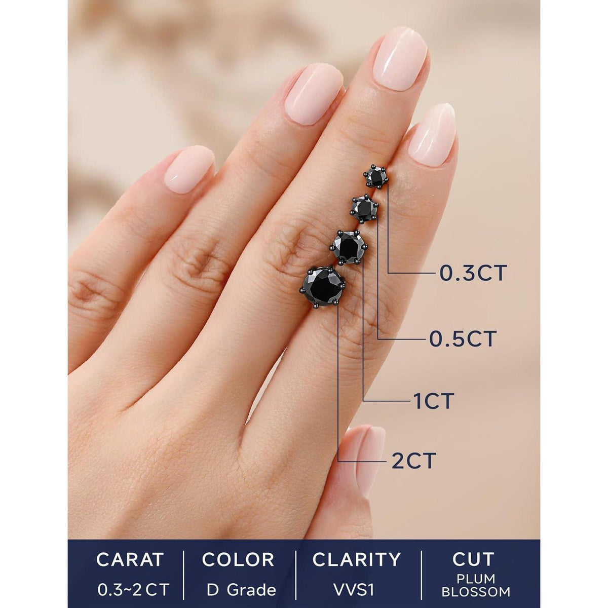Schwarze Moissanite Ohrstecker 4 Karat 925 Sterling Silber