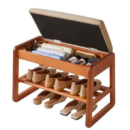 Schuhbank mit Klappdeckel & Stauraum – Holz, 60cm, Kirschholz