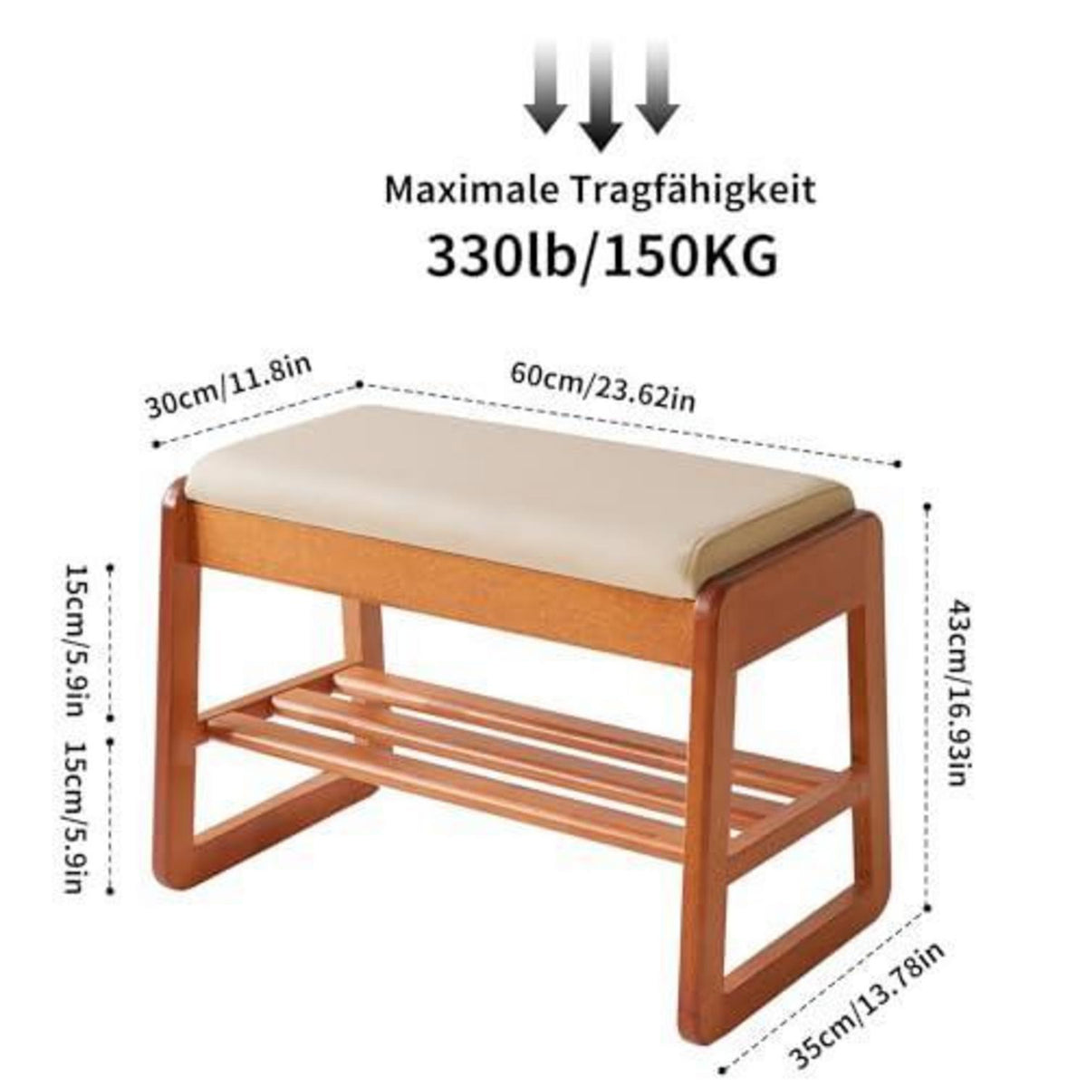 Schuhbank mit Klappdeckel & Stauraum – Holz, 60cm, Kirschholz