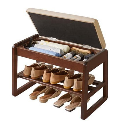 Massivholz Schuhbank mit Kissen & Klappdeckel – 60cm Walnuss