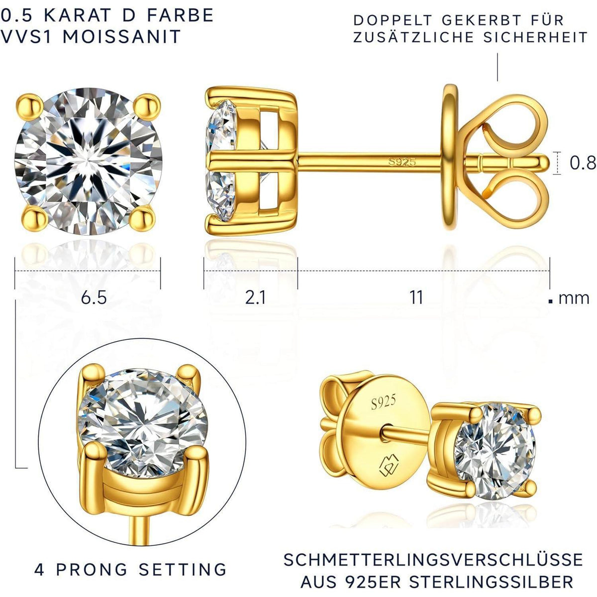 Moissanit Ohrstecker Gold 585 – Funkelndes Damen Geschenk