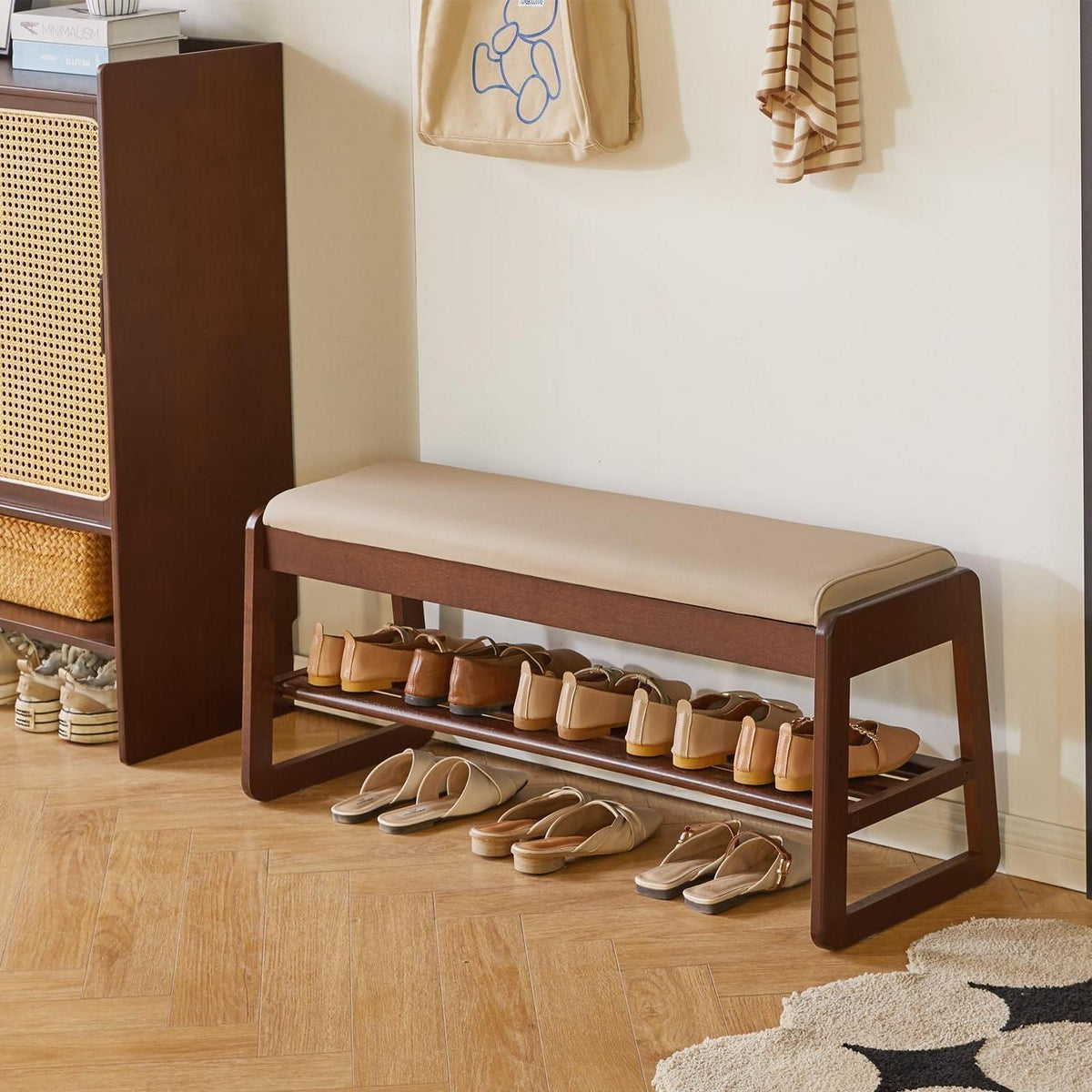 Holz Schuhbank mit Kissen & Klappdeckel – Sitzbank 100cm