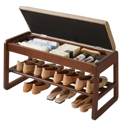 Massivholz Schuhbank mit Stauraum & Sitzkissen – 80cm Walnuss