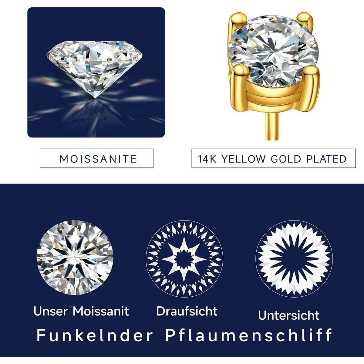Moissanit Ohrstecker 585 Gold 3 Karat Rosegold Hypoallergen Geschenk Damen