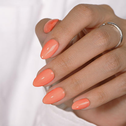 Kurze Press On Nails Koralle – Glänzende Mandel Nägel zum Aufkleben