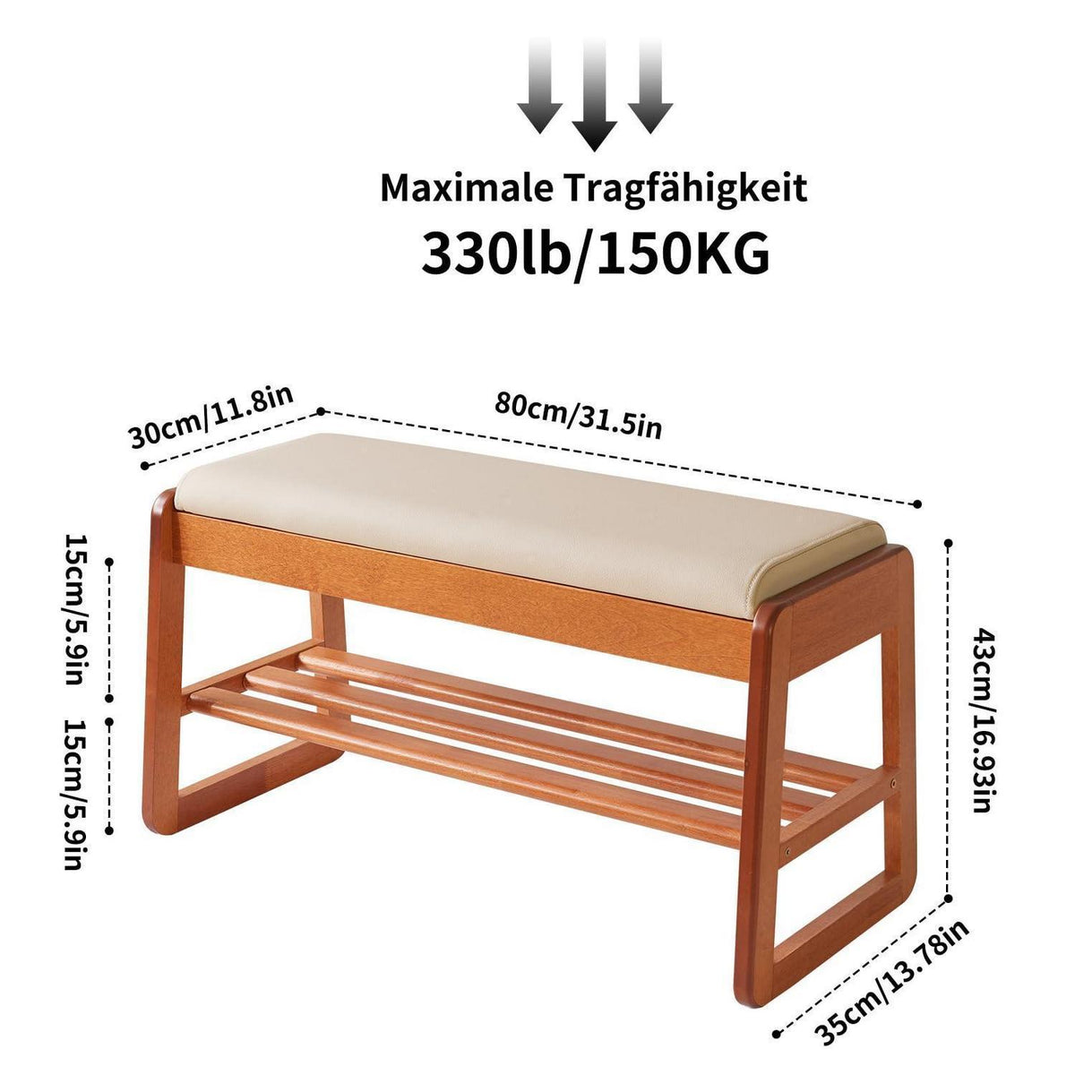 Holz Schuhbank mit Klappdeckel & Sitzbank – 80cm Kirschholz
