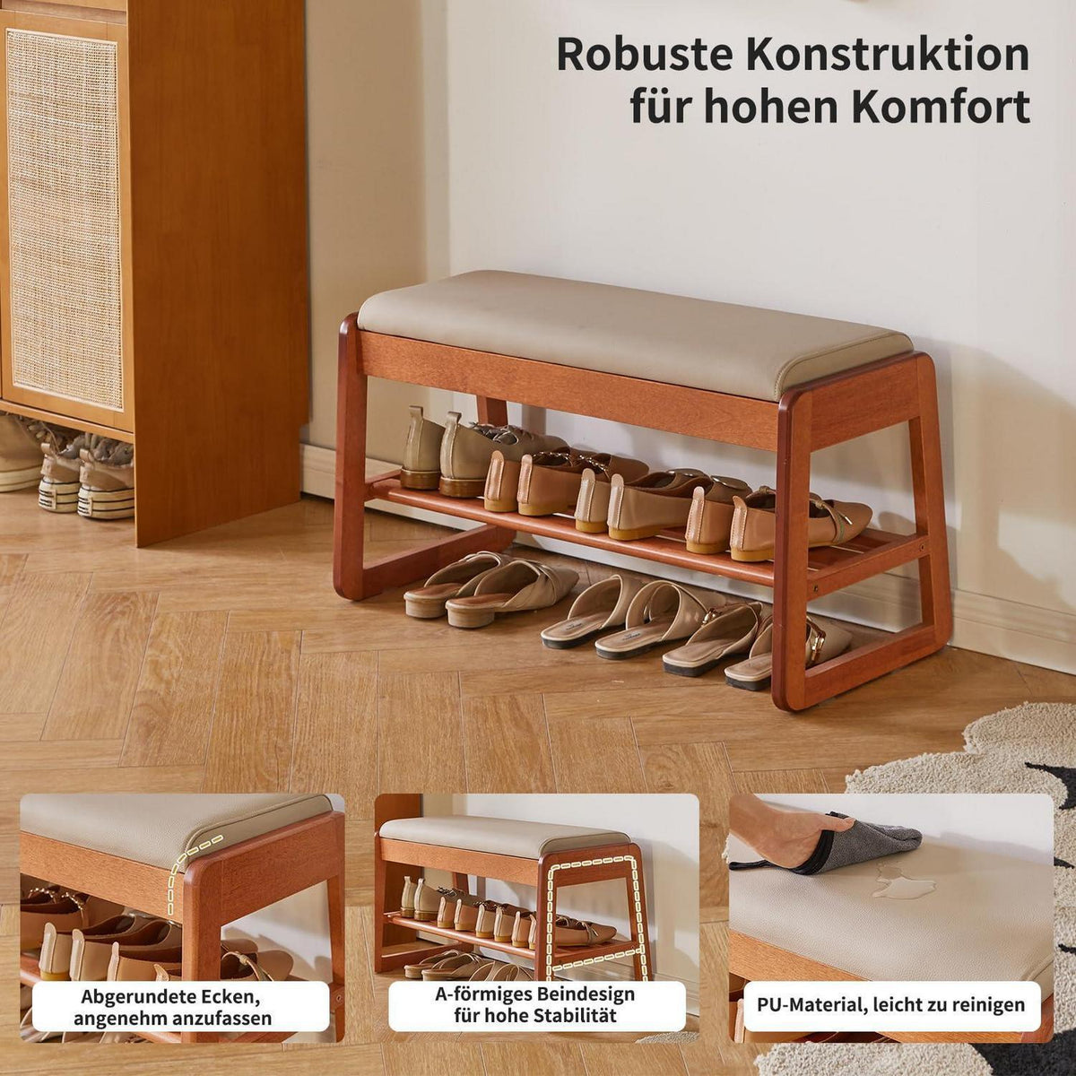 Holz Schuhbank mit Klappdeckel & Sitzbank – 80cm Kirschholz