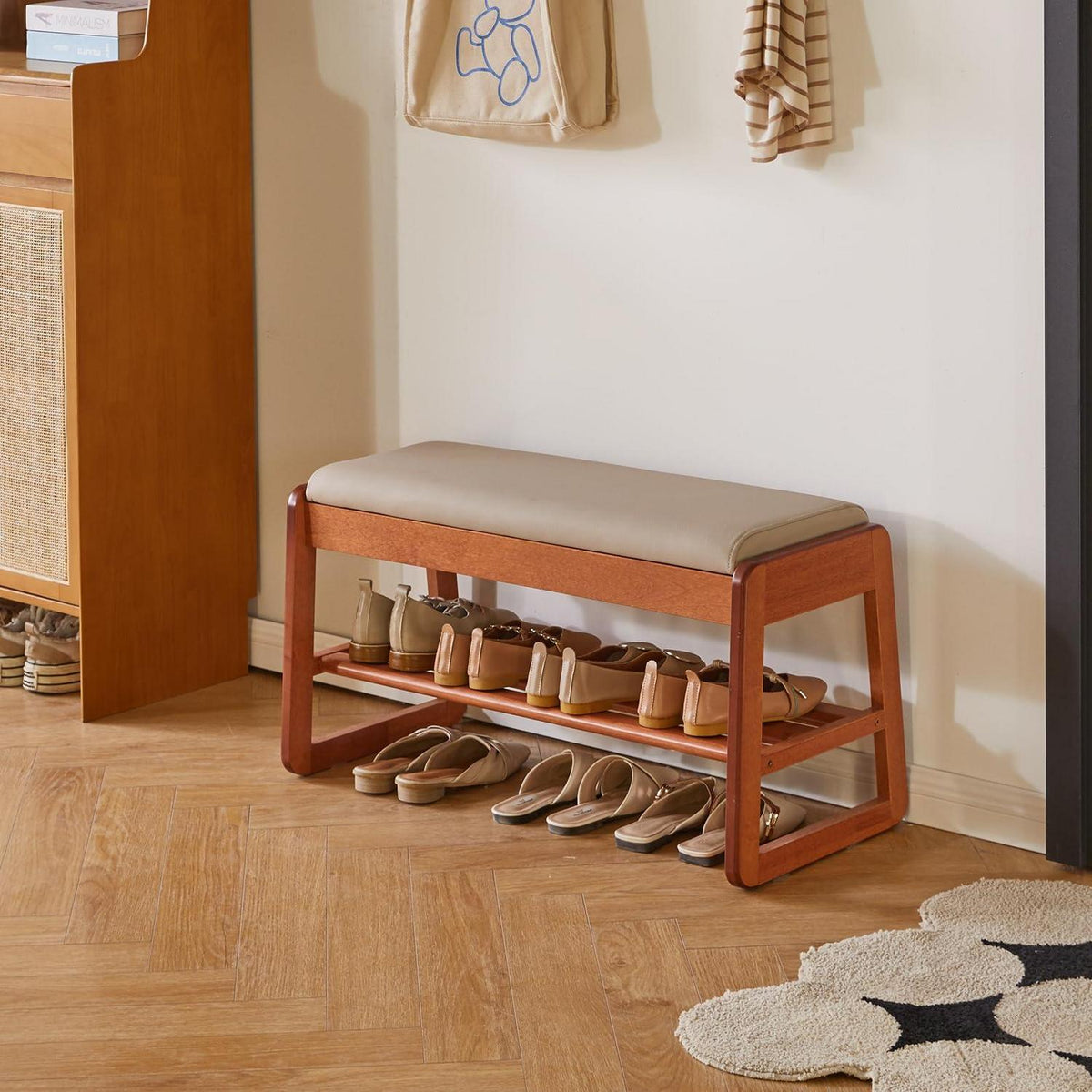 Holz Schuhbank mit Klappdeckel & Sitzbank – 80cm Kirschholz