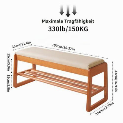 Schuhbank mit Kissen & Stauraum – 100cm Kirschholz