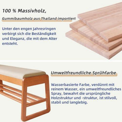 Schuhbank mit Kissen & Stauraum – 100cm Kirschholz